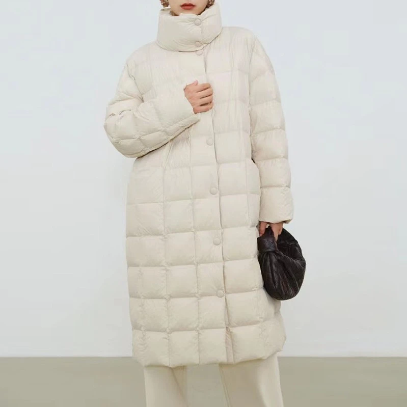 90浙东白鹅绒保暖轻薄中长款时尚宇航领休闲减龄气质后背分割外套