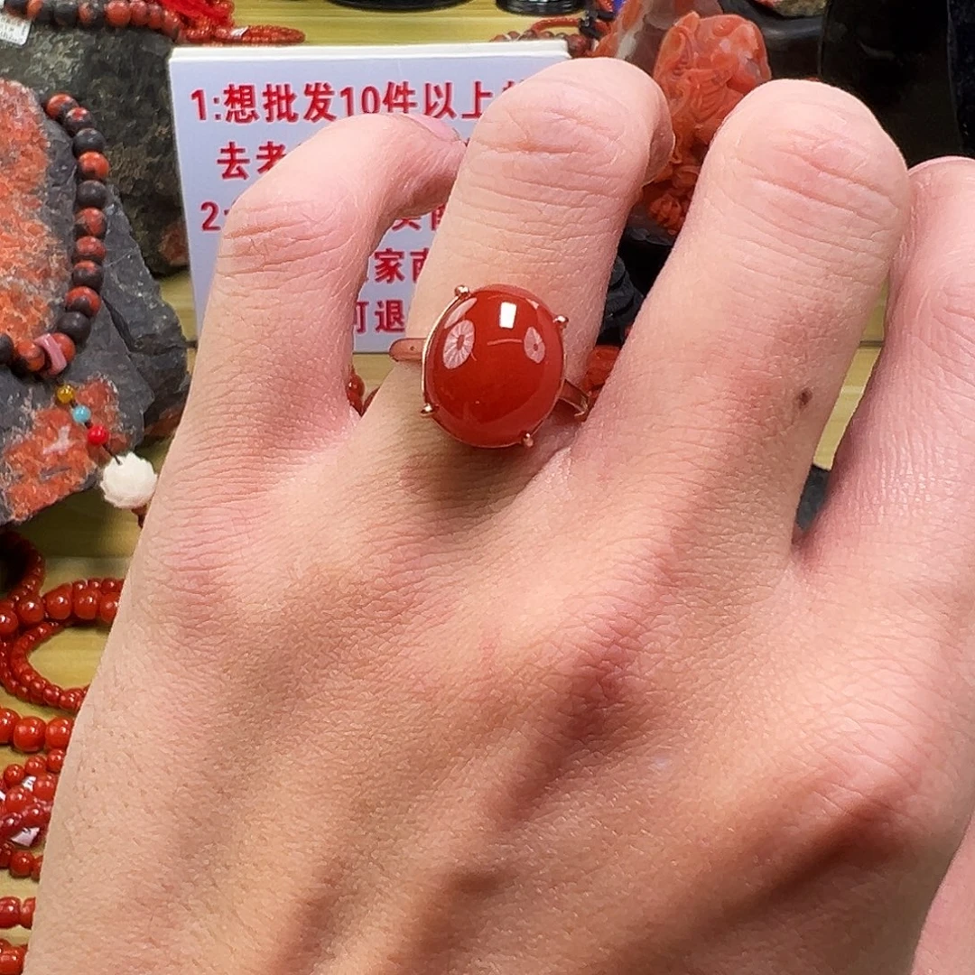 南红玛瑙银S925镶嵌多样性发一南红戒指