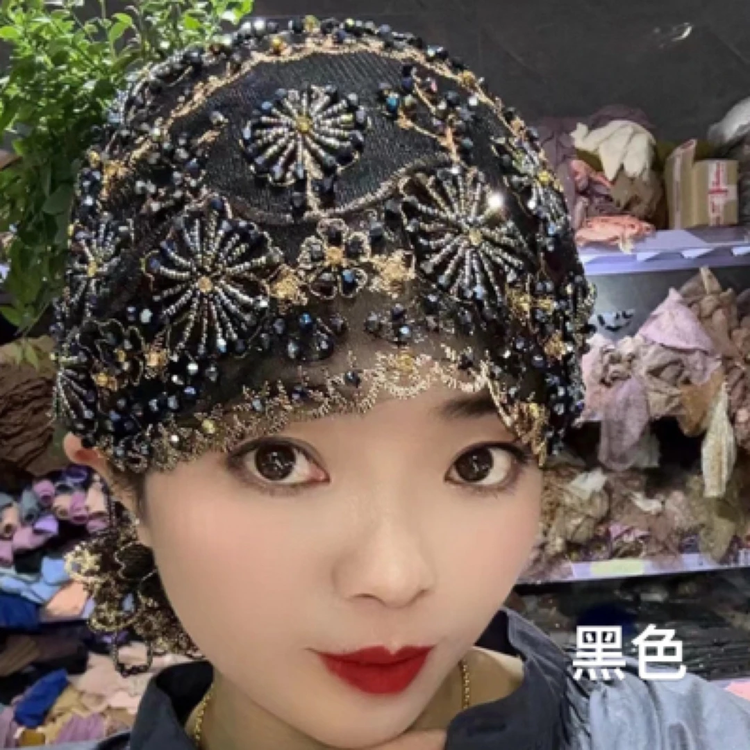 2025新款帽子波浪花鱼尾流苏帽重工包头帽