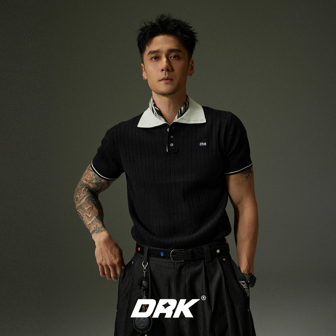 DRK【穆系列】翻领修身针织短袖时尚休闲夏季条纹POLO衫
