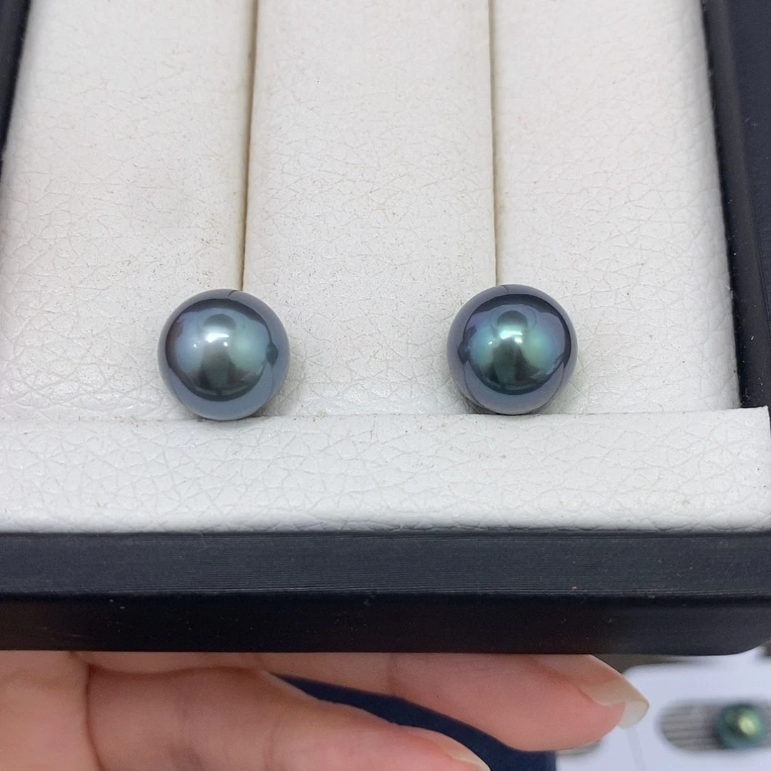 未镶嵌海水珍珠耳饰11-12mm蓝莓大溪地对珠