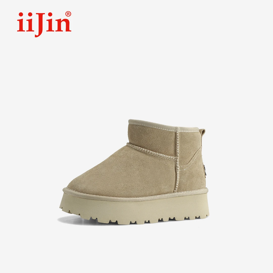 iiJin艾今25冬新品8cm厚底内增高超轻保暖户外羊毛雪地靴女707OFA