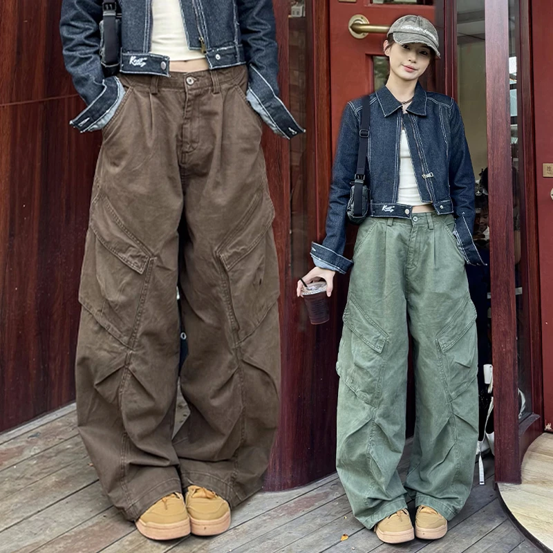 美式复古工装裤女宽松多口袋设计感街舞直筒阔腿裤运动休闲裤子