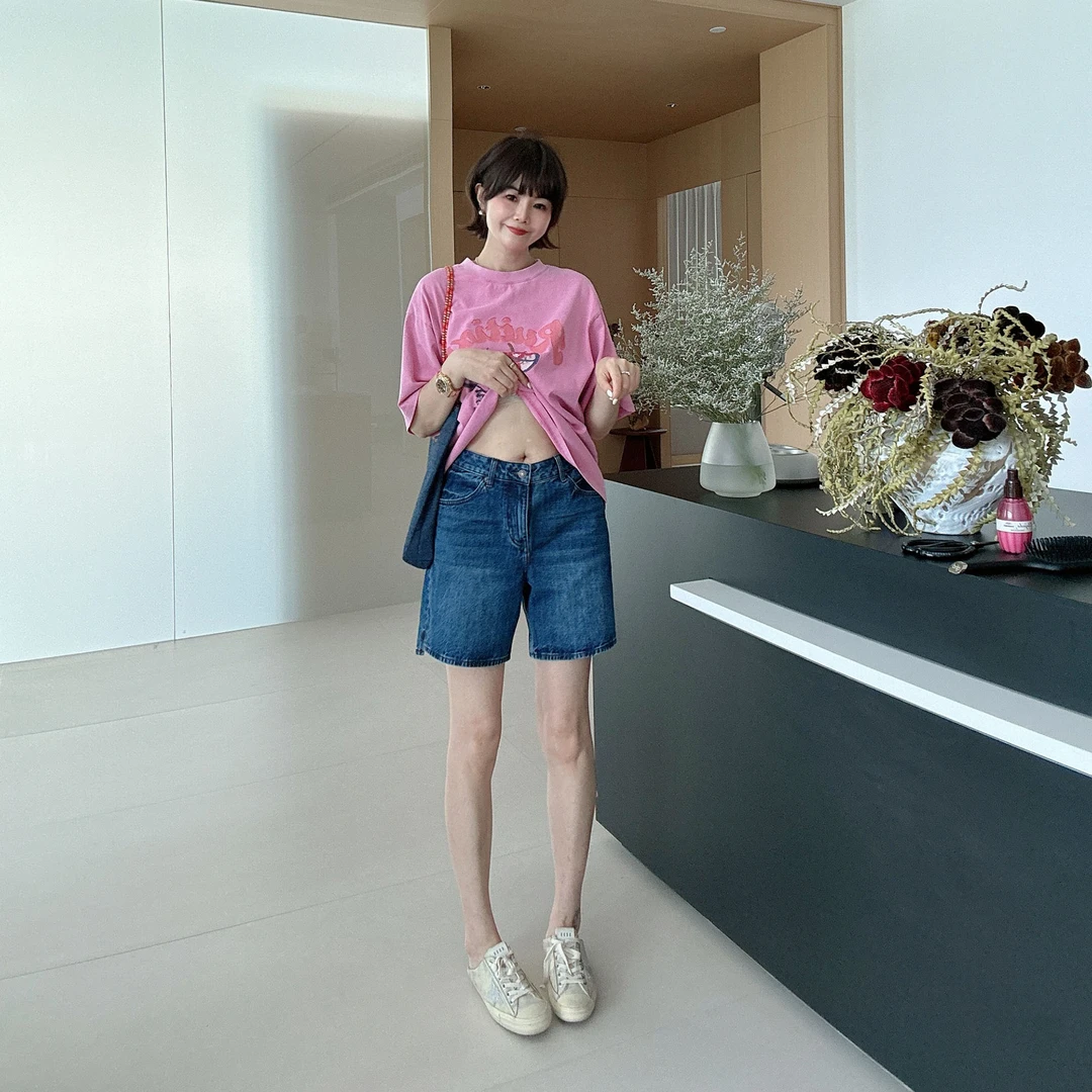 夏季高腰复古休闲百搭侧开叉百搭热裤短裤