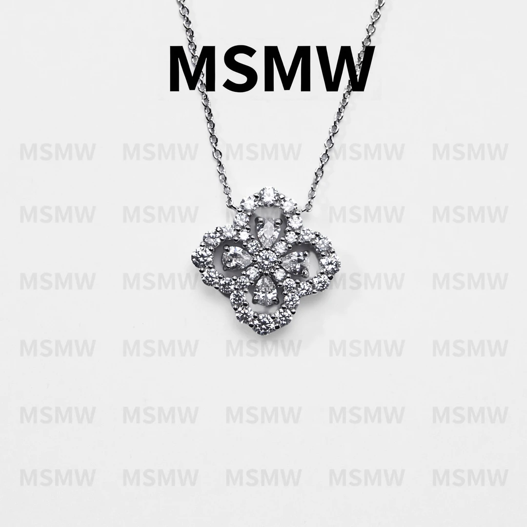 合金项链 5.0顶奢版高克重不掉色手工满钻四叶草项链