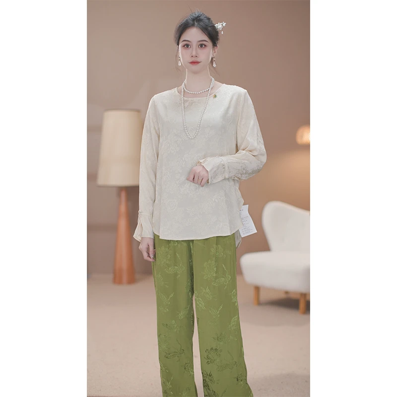 初见|新中式衬衫女春季2025年新款洋气质感小衫宽松圆领长袖衬衣