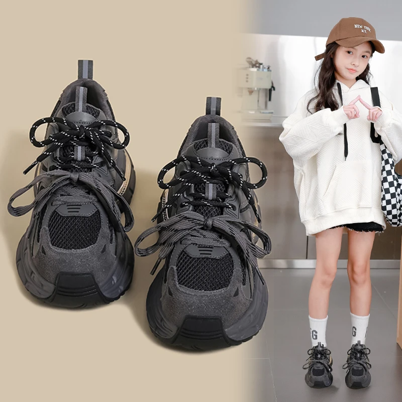 女童运动鞋2025秋冬新款儿童老爹鞋中大童防滑加绒二棉鞋学生鞋子