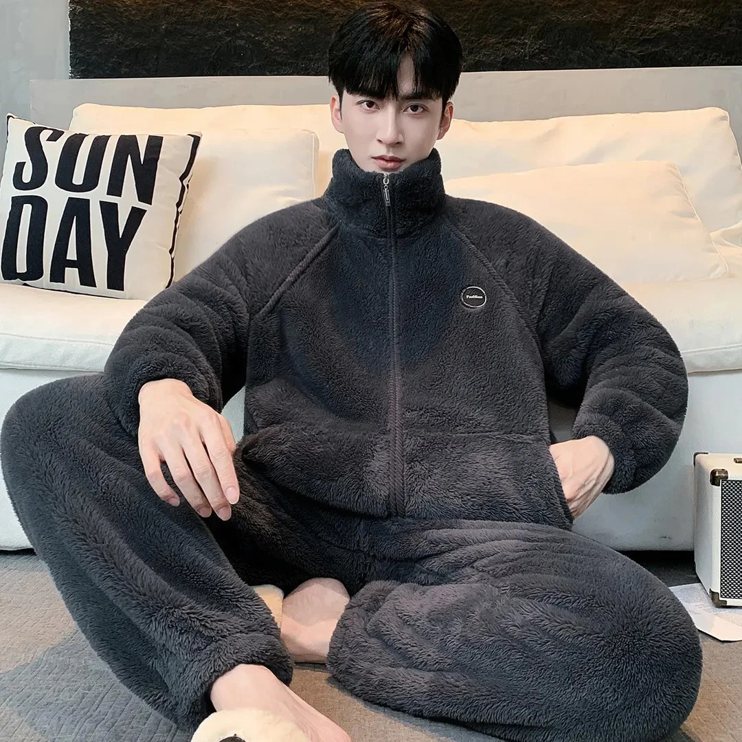 【循环锁温】秋冬法兰绒雪花绒家居服可外穿男士宽松休闲居家睡衣