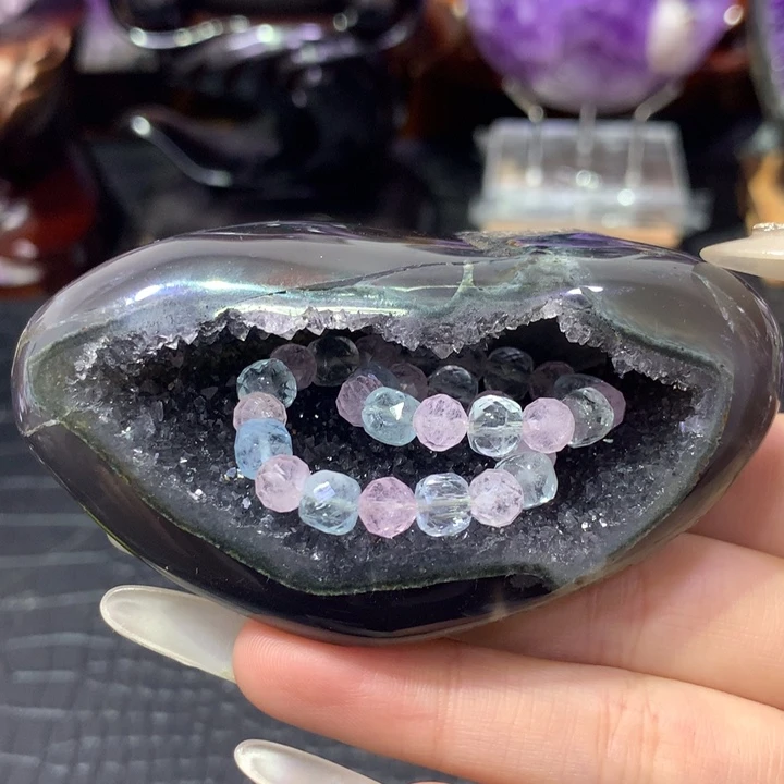 未镶嵌紫晶珠宝半成品带方解钱袋子