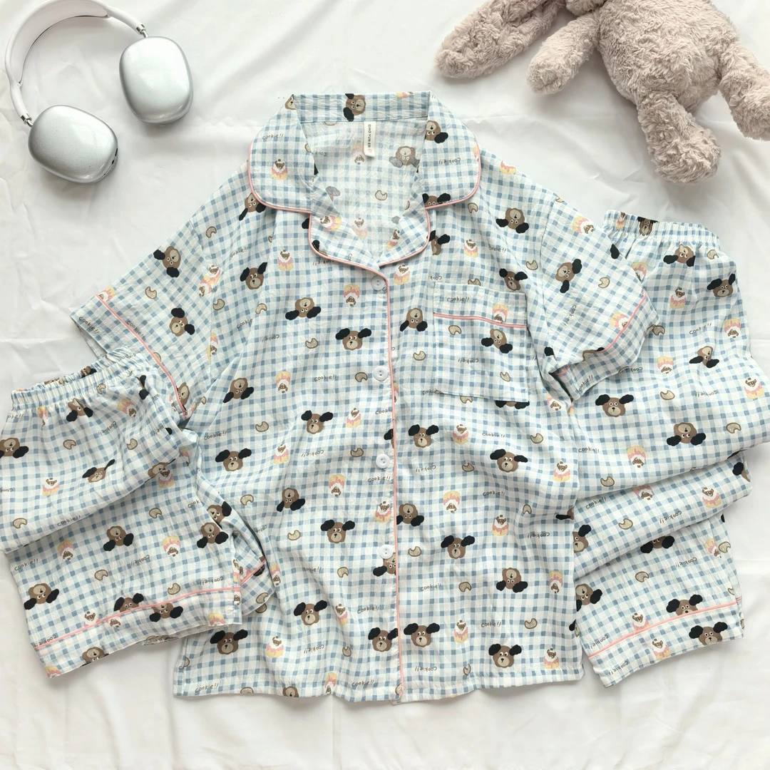 『蛋糕小狗』短袖三件套夏季新款休闲夏天可爱女款家居服睡衣套装