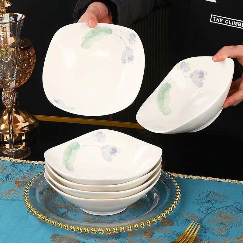 【对角8英寸墨荷元宝碗四个装】破损补发