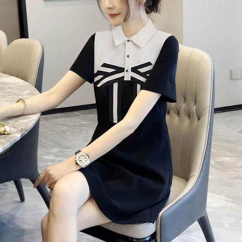 5242 娃娃领小香风短袖连衣裙夏装新款欧货收腰显瘦气质通勤裙子