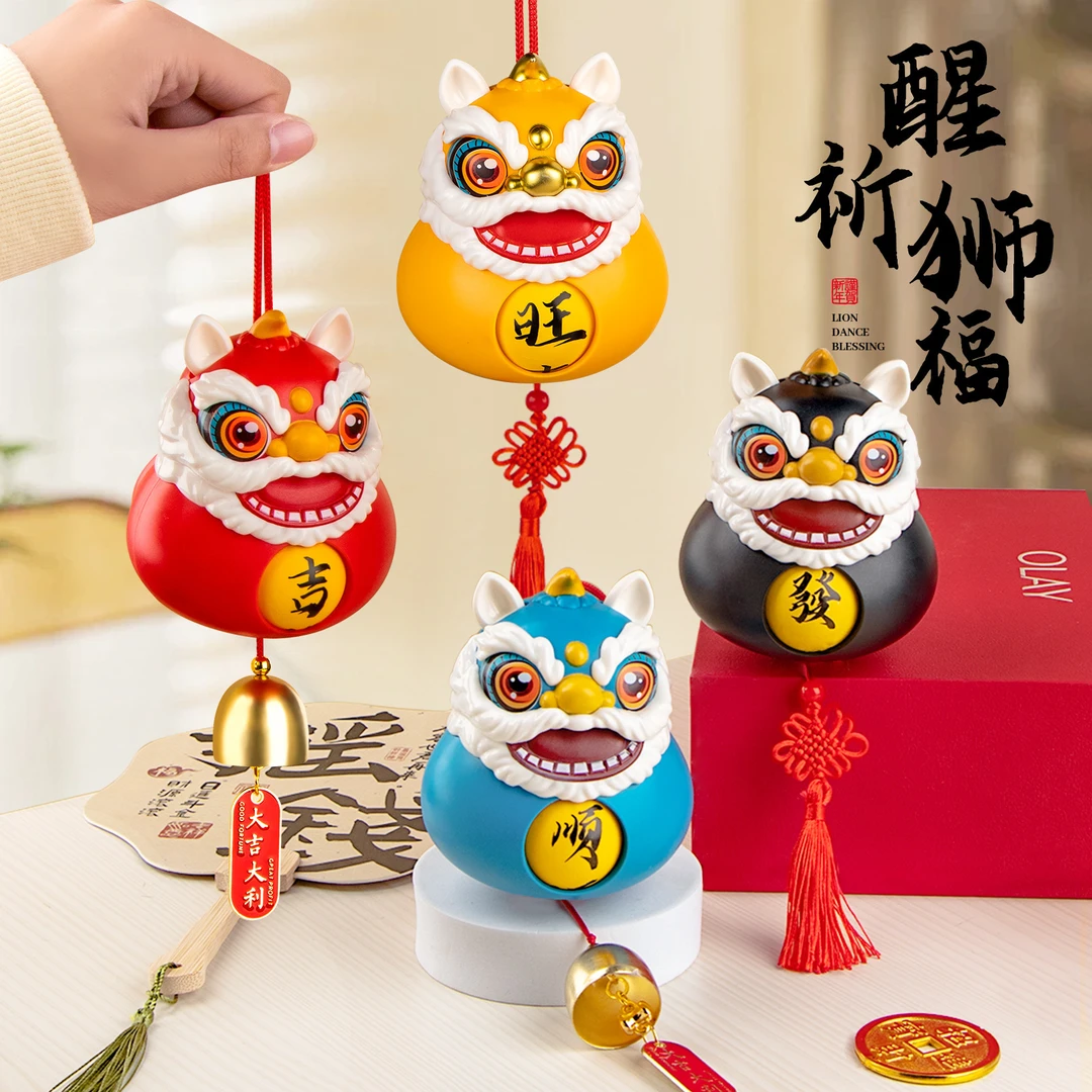 新年国潮醒狮喜庆挂件趣味创意旋转文字变脸摆件搞怪装饰公仔y