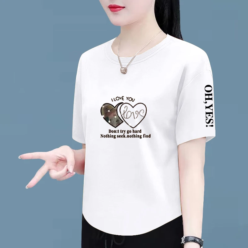 100%纯棉短袖t恤女春夏季新款时尚百搭宽松显瘦遮肚大码女装上衣