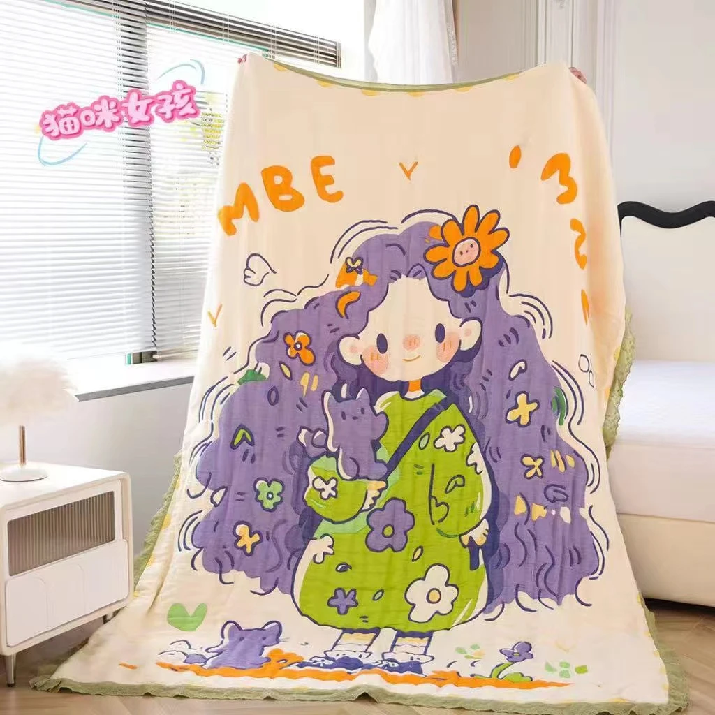 2025新品-全棉纯棉大版泡芙被儿童卡通可爱款可水洗