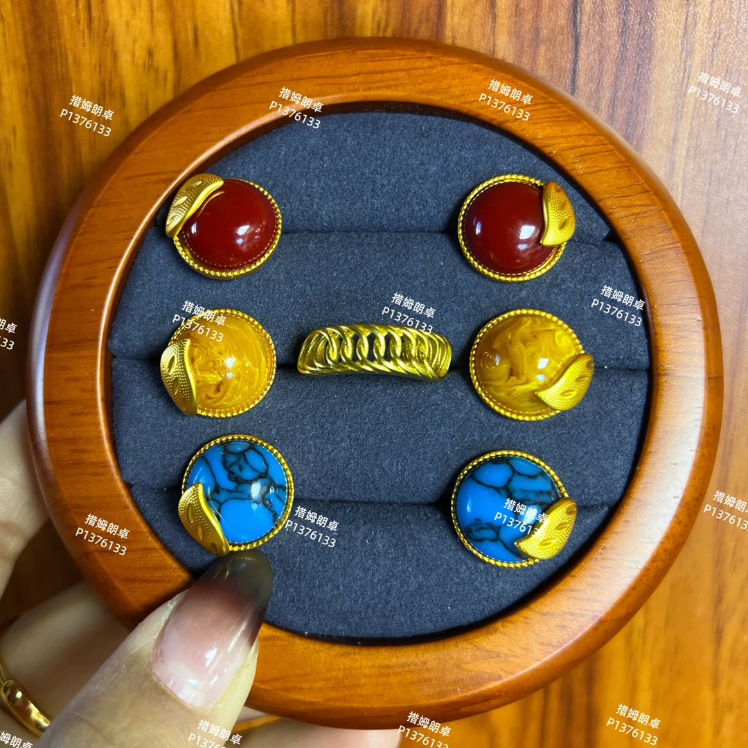 铜合金大理石项链 新款铜合金耳钉戒指四件套