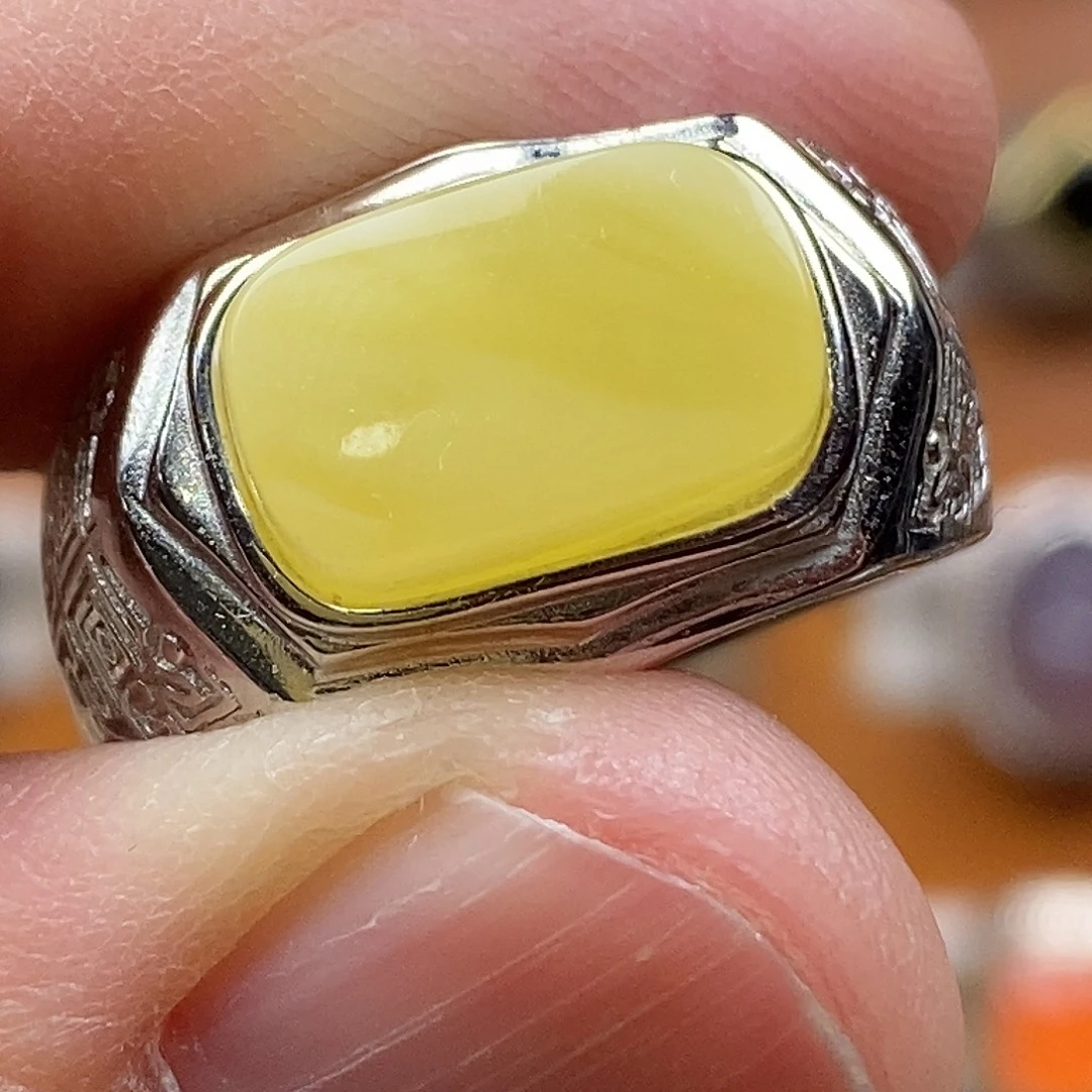 蜜蜡银S925镶嵌戒指