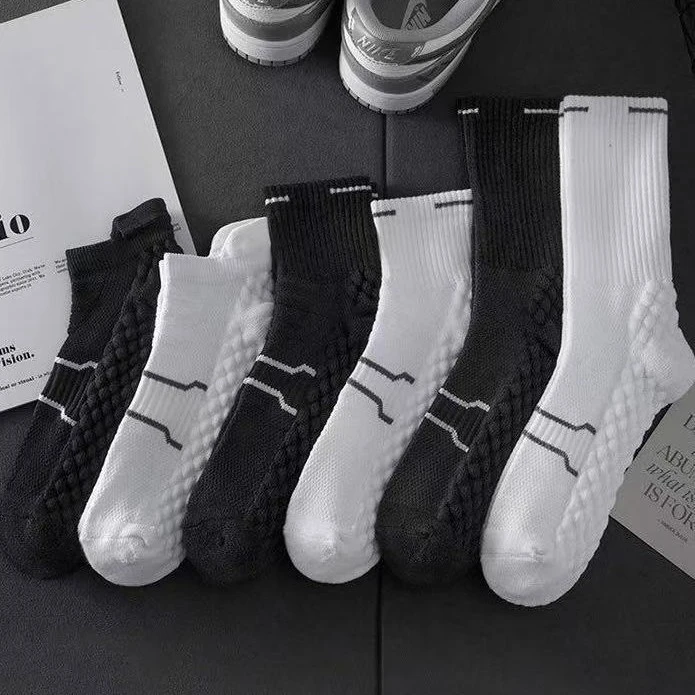 秋季中筒运动防臭百搭男女同款秋春夏全棉纯棉袜子厚底减震按摩篮