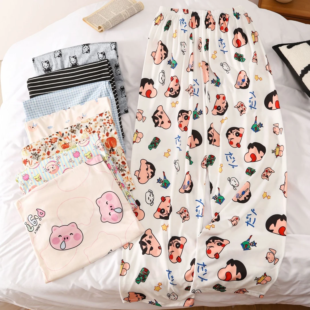 大码宽松300斤胖mm睡裤女卡通遛弯裤可外穿家居裤春夏季长裤短裤