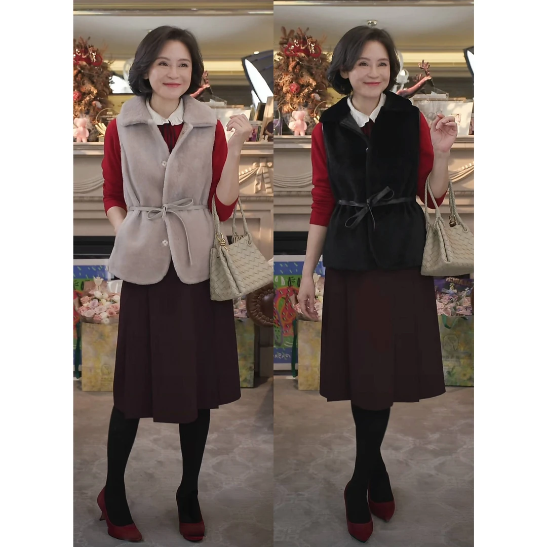 我是摩羯黑标漠色如烟 西班牙进口美丽奴皮毛一体秋冬保暖马甲