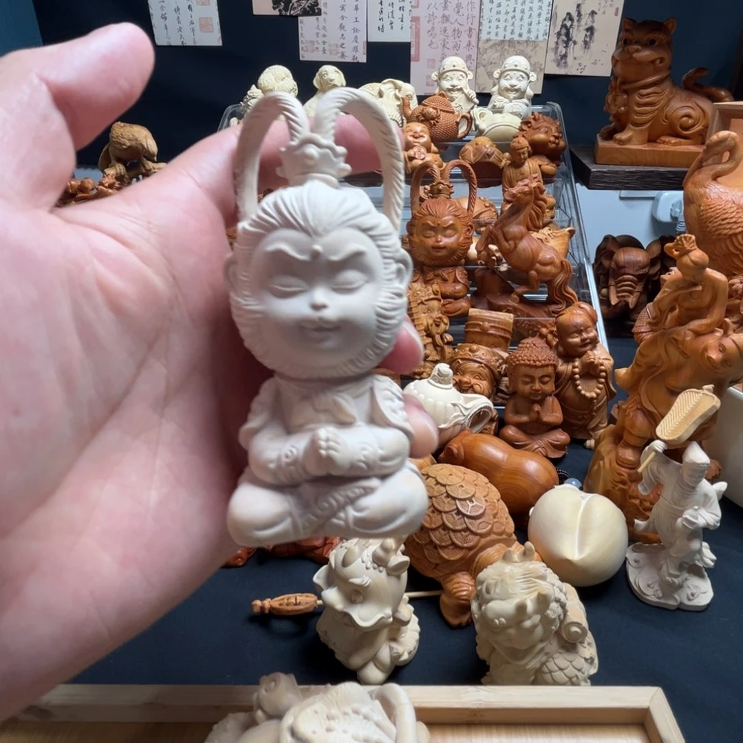 木黄杨木打坐大圣工艺品