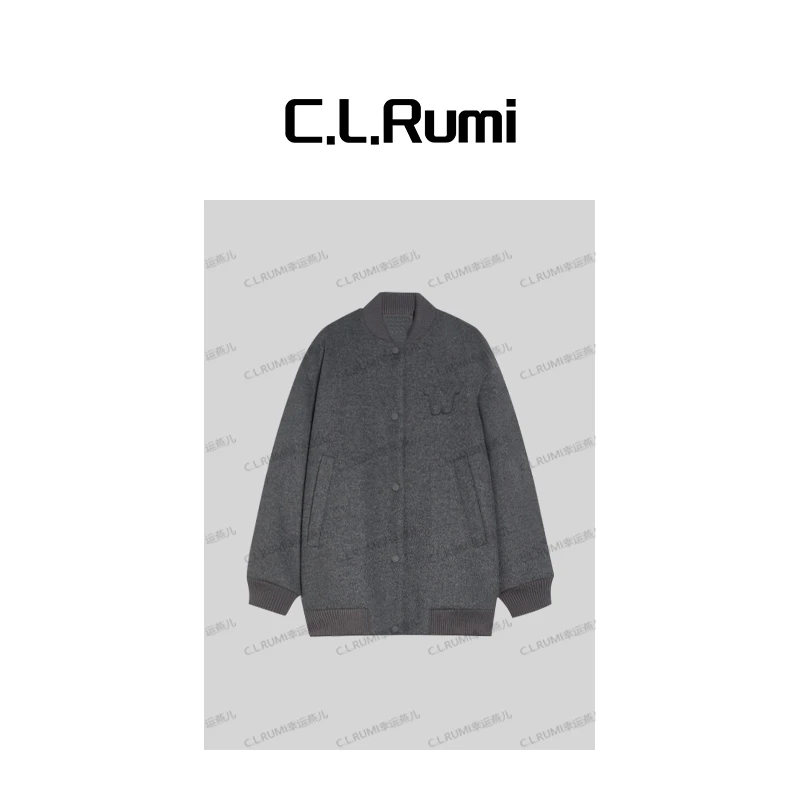 【rumi小店】“M*M”25秋冬羊毛绒宽松休闲棒球领毛呢外套7168wt