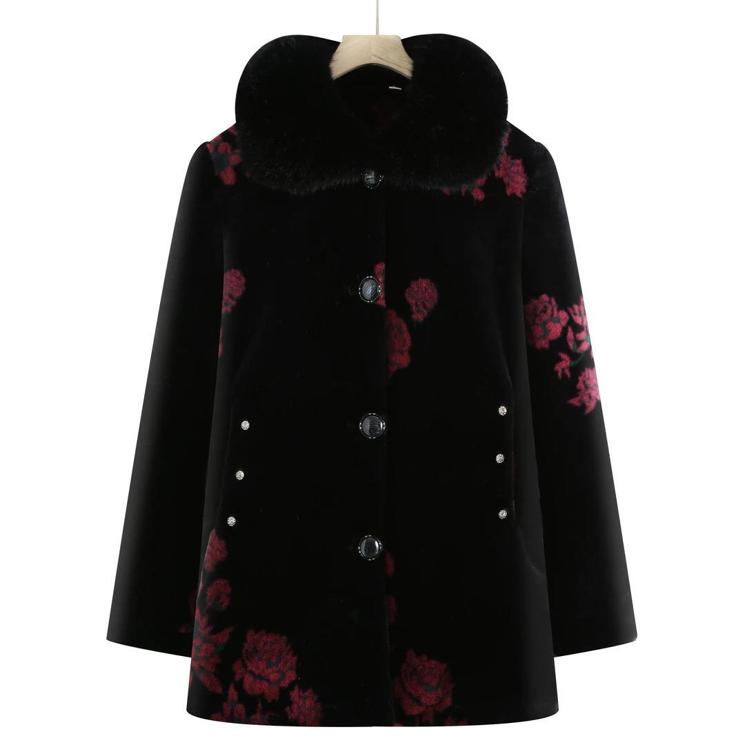 7734妈妈装冬季毛呢外套女中老年新款加绒加厚气质冬装康燕