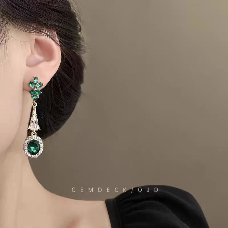 非金属珐琅耳饰 气质时尚百搭绿色复古古风法式长款耳环5684