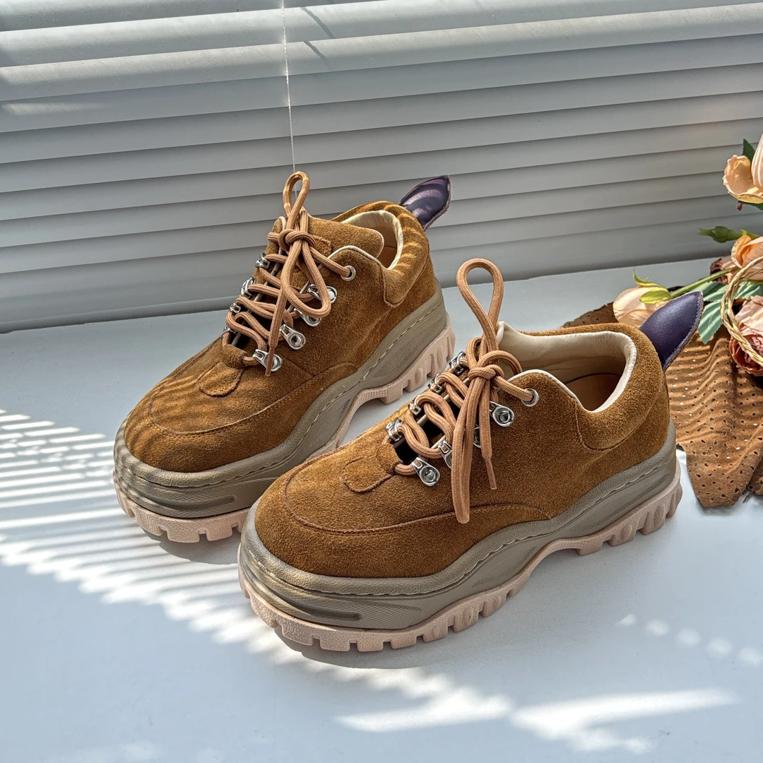 MUMANI/牧玛尼厚底乐福鞋女真皮新款系带厚底圆头休闲单鞋P188