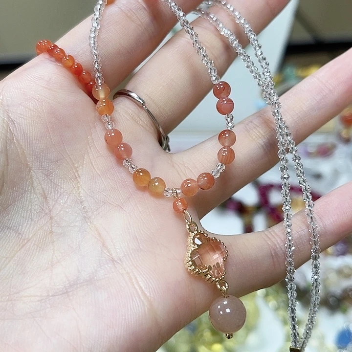 石英石纯铜四叶草项链