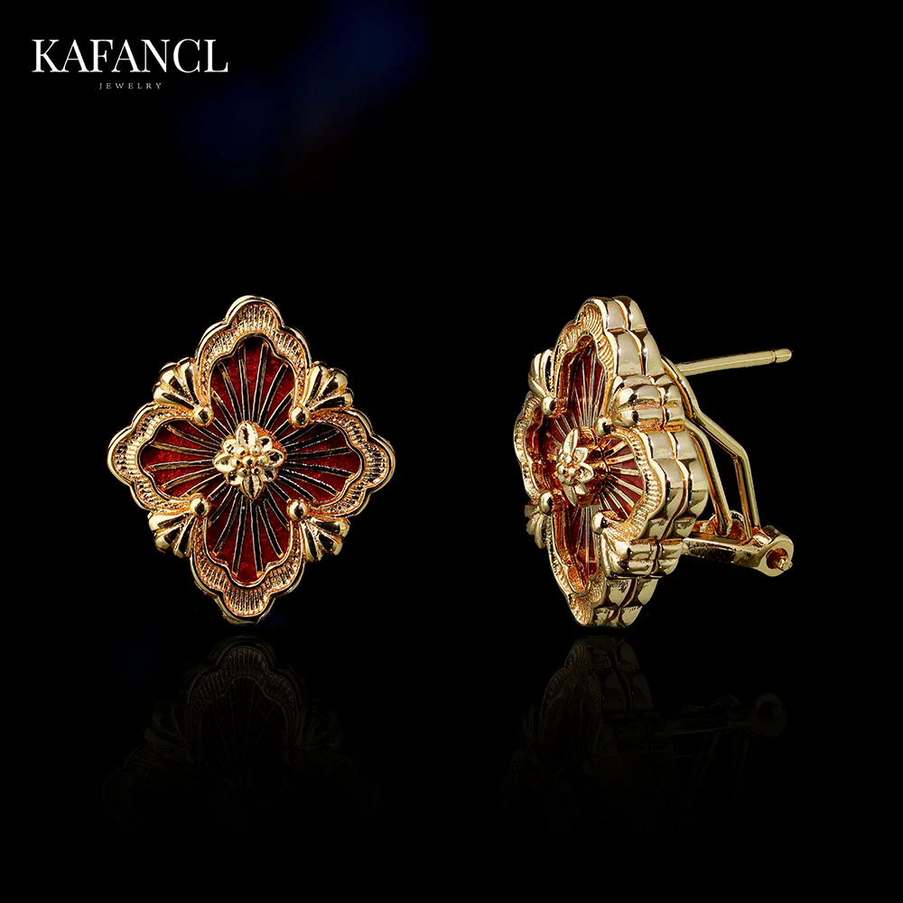 合金珐琅耳饰 925银针 镀K金 法式复古耳钉 ZF-A432