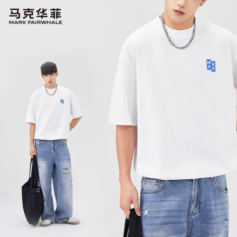 马克华菲美式潮牌印花短袖男士夏季宽松休闲百搭重磅圆领t恤上衣