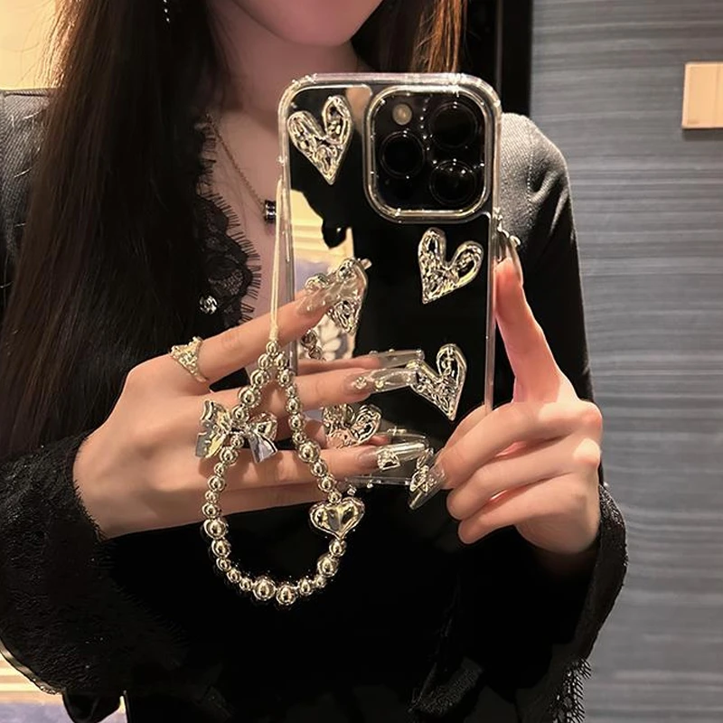 带手链补妆镜适用苹果16promax手机壳华为荣耀oppo小米15vivo红米