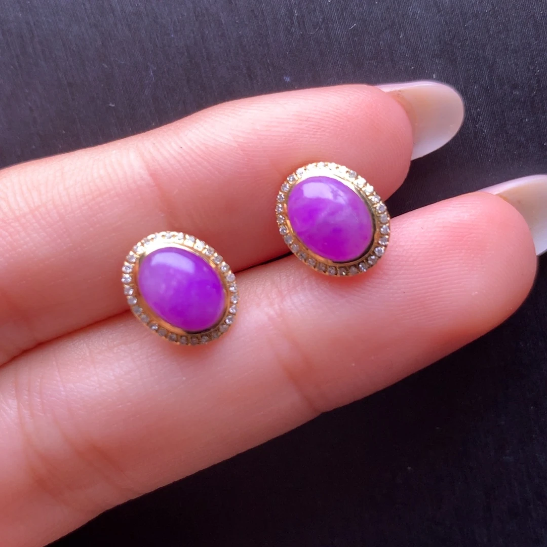 18K金镶嵌苏纪石（舒俱来）耳钉