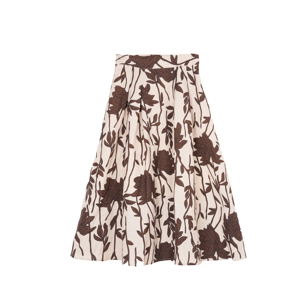 高级感洋气雪纺印花半身裙2025新款伞裙摆裙a字裙碎花裙HX066-411