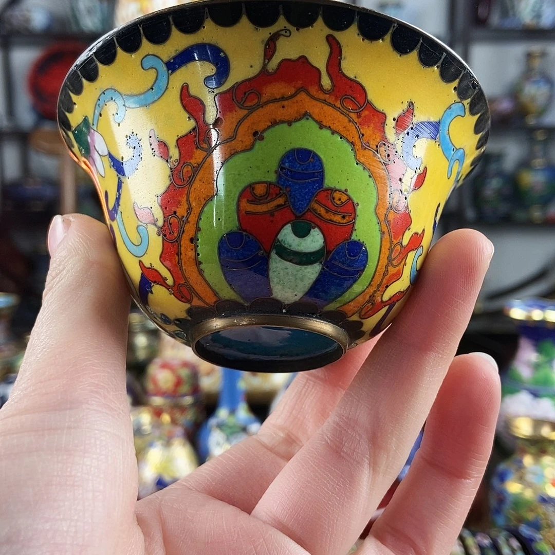 暖***）铜景泰蓝碗一个老货