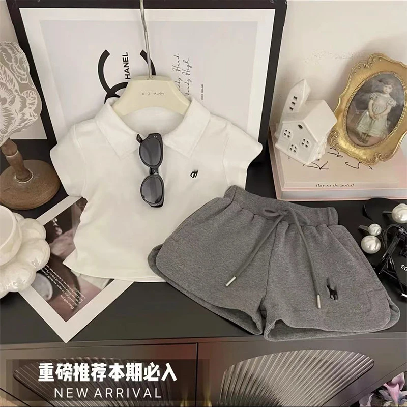 童装夏季女童套装中小童短袖Polo领上衣阔腿短裤儿童运动服两件套