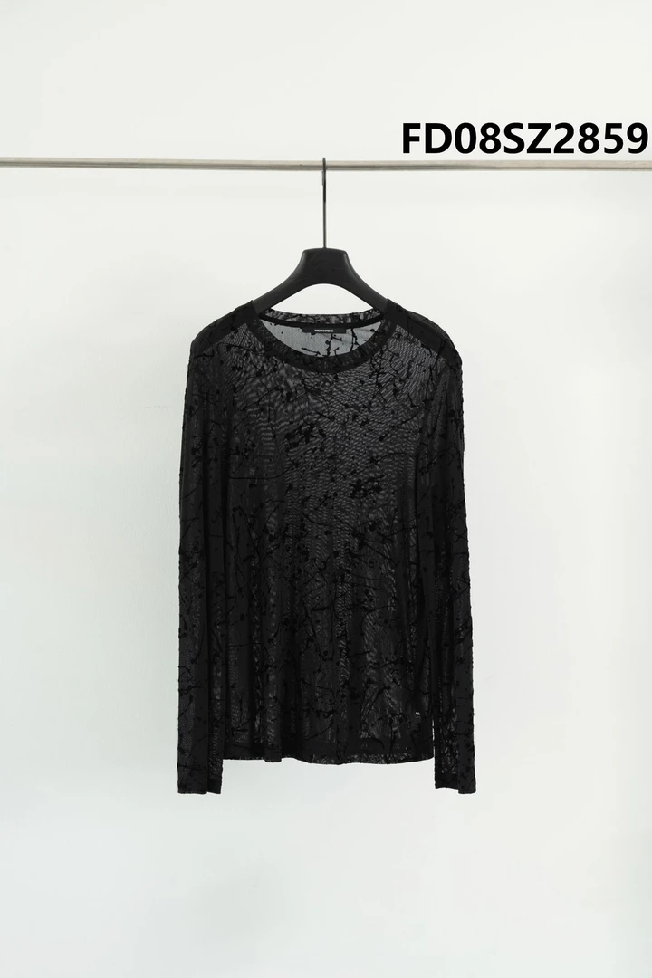 于小赖推荐T恤圆领镂空长袖几何女士内搭设计师黑色