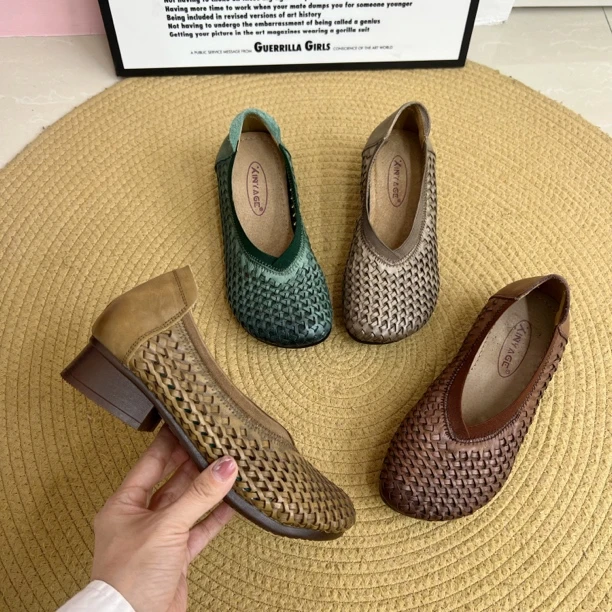 X13690奶奶鞋女鞋单鞋复古复古港风低跟夏季休闲风渔夫鞋