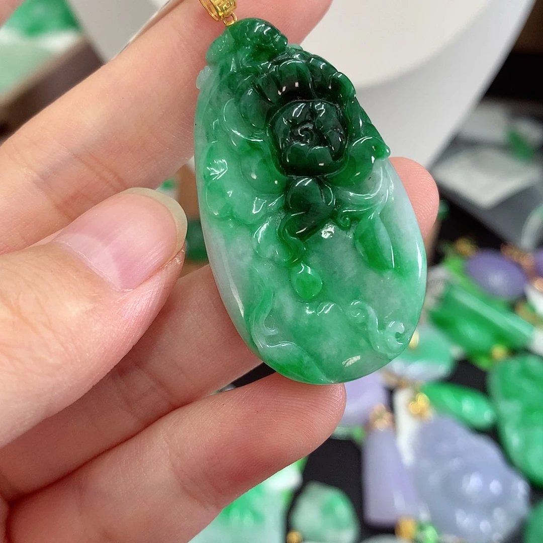 翡翠18K金镶嵌吊坠(不含链)