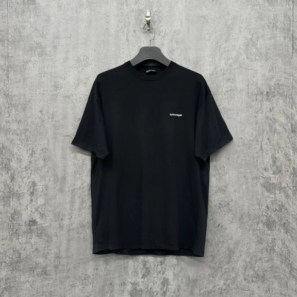 99新 Balenciaga/巴黎世家 胸口Logo黑色休闲短袖/WK460/M码宽松