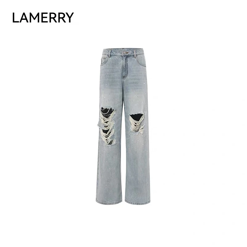 LAMERRY/朗美睿重工宽松直筒牛仔长裤女慵懒单宁风2025春夏新品