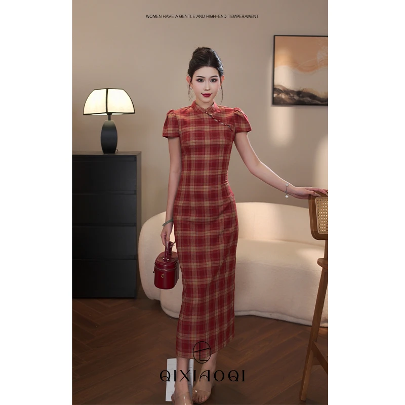 七小七Sicily【古韵芳华】新中式古法旗袍民国复古格子女春夏连衣裙