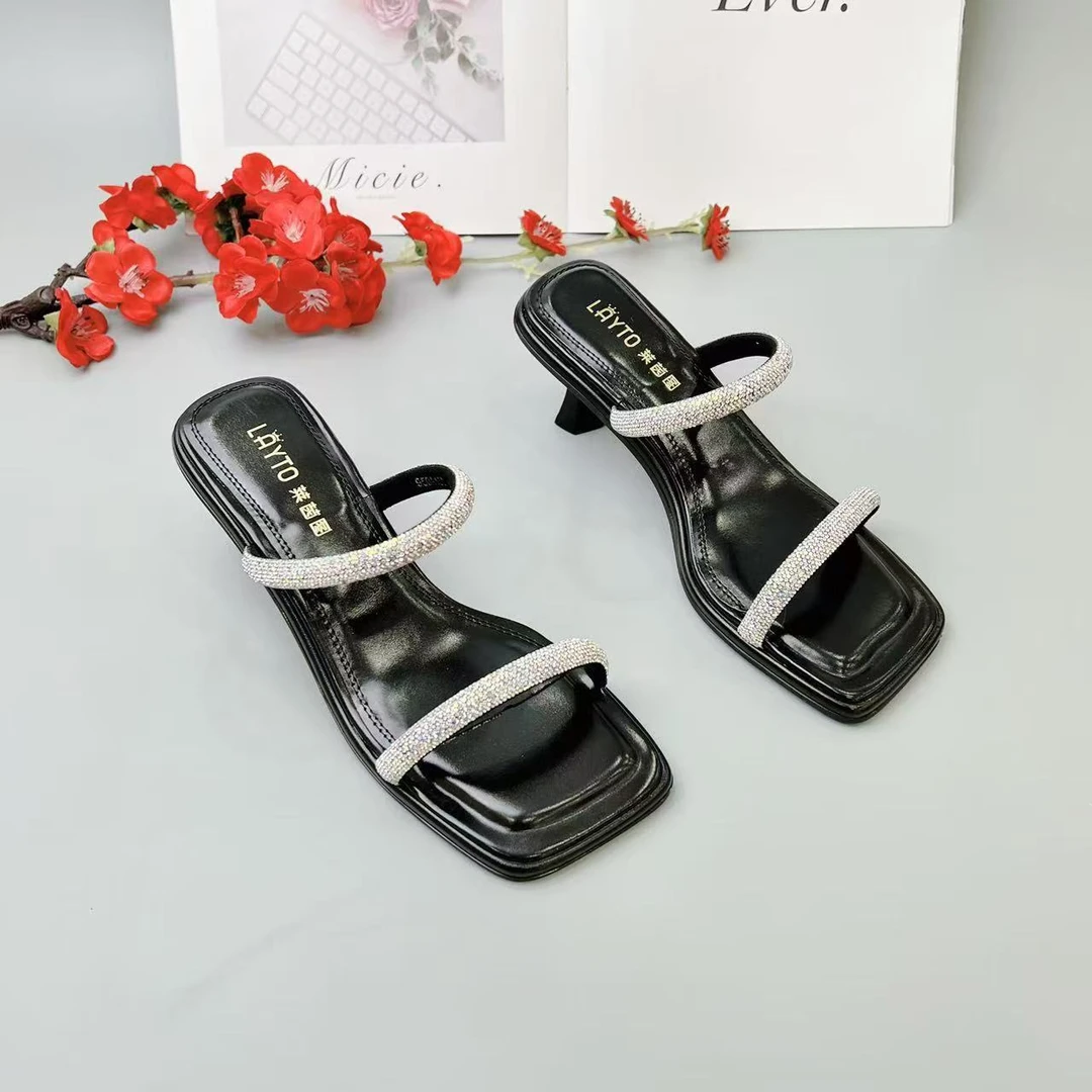 0A150 新款时尚方头气质细跟拖鞋