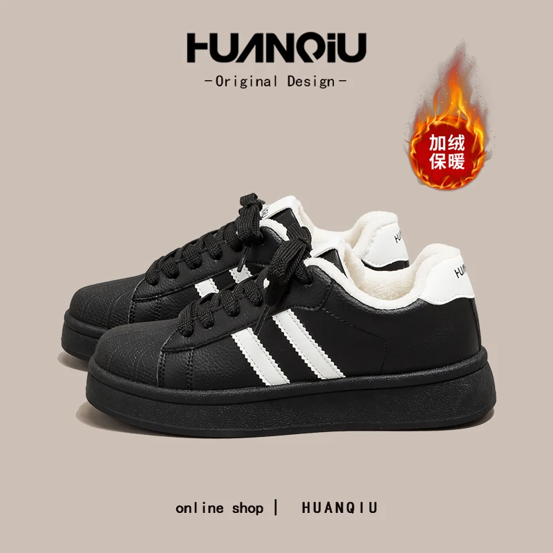 环球经典双杠加绒加厚小白鞋女2025冬爆款百搭保暖棉鞋M-HC-2716S