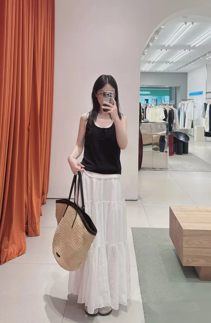 女士苎麻白色百搭半裙夏季