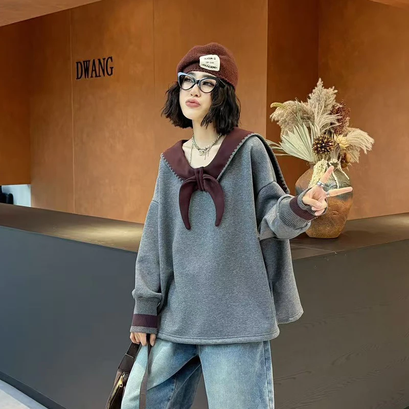 大码女装加绒长袖T恤120斤到260斤胖妹妹宽松遮肚子显瘦上衣秋冬