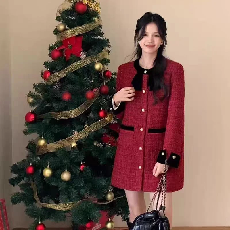 蝴蝶结小香风外套女中长款新款名媛风宽松W227
