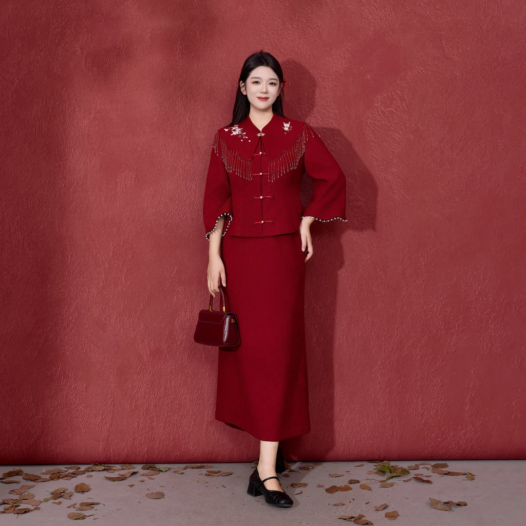 LY【秀影流光】大码女装微胖mm新中式国风云肩半身裙套装DM32891