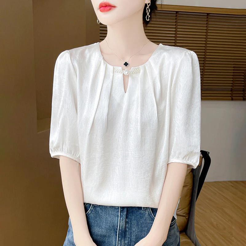 新中式气质衬衫缎面夏季新款洋气时尚短袖设计小衫上衣爆款